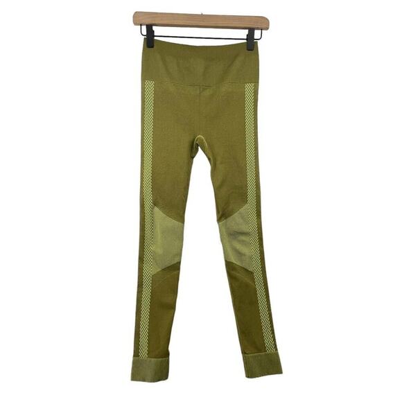 Fabletics Size Small Green Leggings Two Tone Contrast Ribbed Workout High Rise - Picture 1 of 4